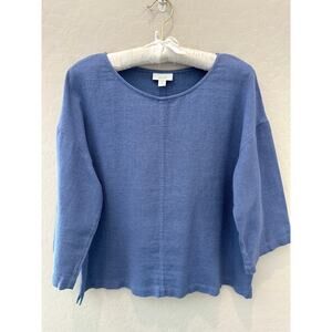 J.JILL | Pure Jill Petite Blue Hemp Cotton Oversized Boxy Lagenlook Top | Small